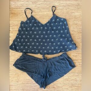 Wildfox Charcoal Gray Two-Piece Pajama Cami & Shorts Set, Size Large